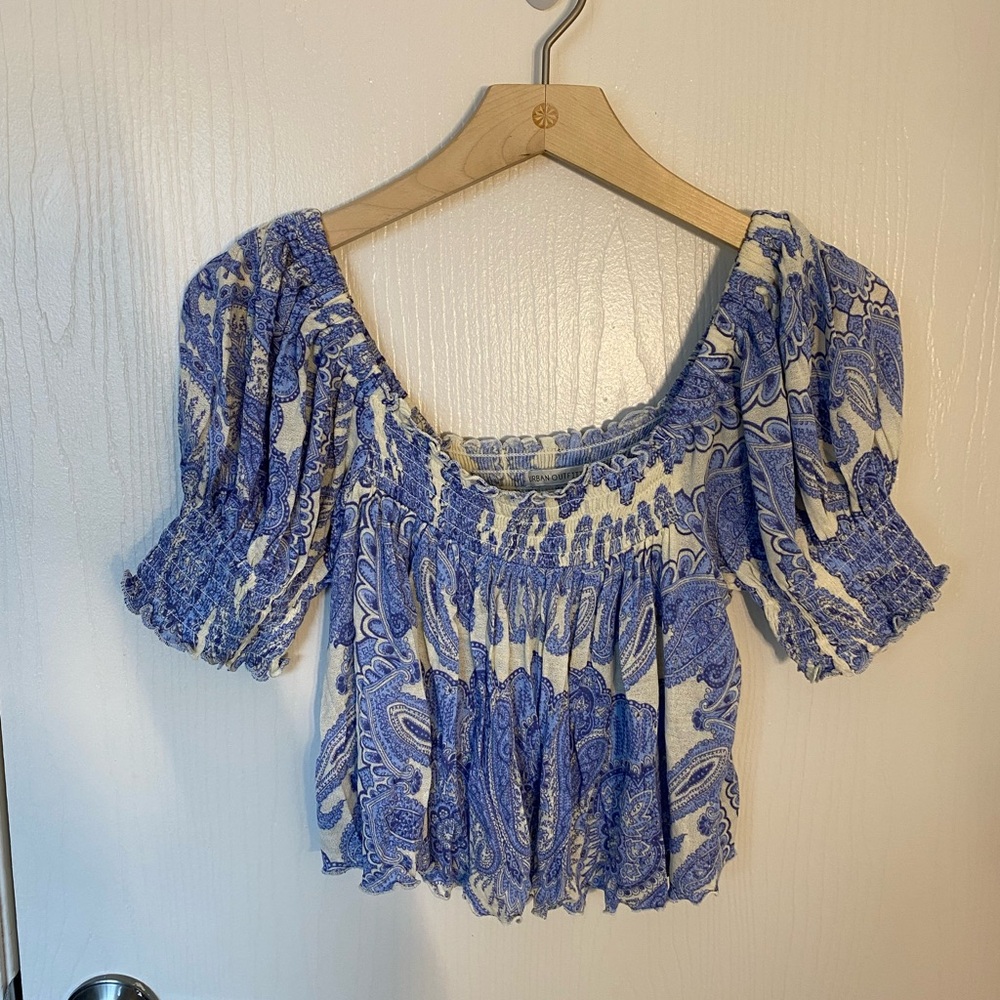 Urban Outfitters Blue and Cream Paisley Blouse